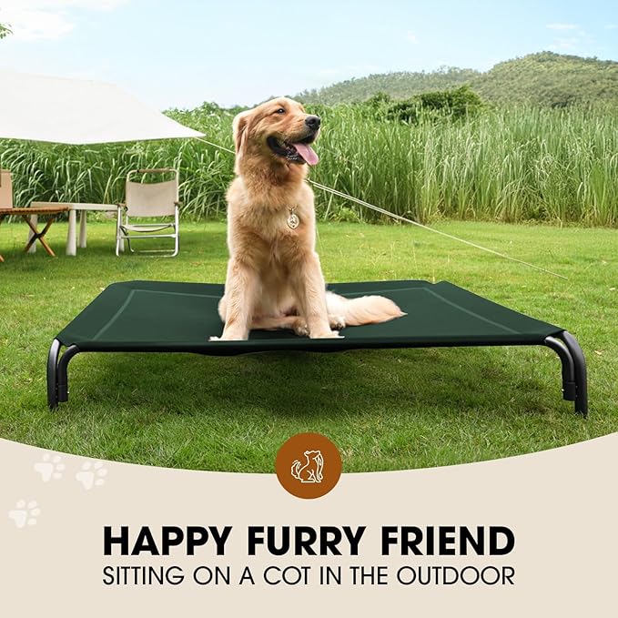 Elevated Dog Bed, Raised Outdoor Pet Bed for Large Sized Dog, Portable Cooling Pet Cot with Breathable & Washable Mesh, Indoor & Outdoor Pet Hammock with Skid-Resistant Feet.