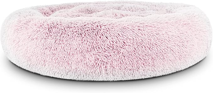 The Dog’s Bed Sound Sleep Original Calming Dog & Cat Bed, Anti-Anxiety Large Rose Pink Fur Donut Nest Snuggler, with Removable Cover, Veterinary Approved