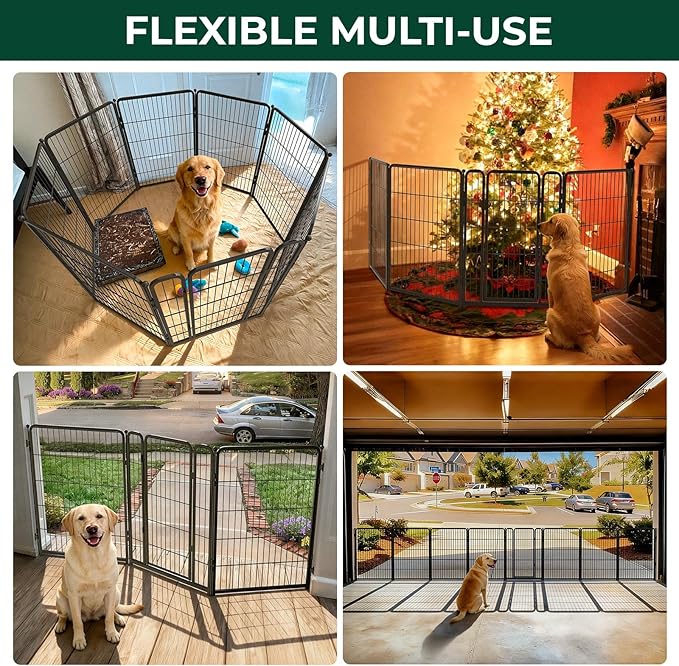 FXW Dog Gate Extra Wide Designed for Indoor Use, Adjustable Width Up to 111-inch Wide (40" H 4 Wire Panels for Medium and Large Dogs), Black