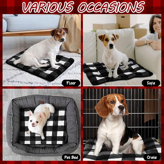 VitalCozy 2 Pack Self Warming Cat Mat Self Heating Pad Bed Reversible Machine Washable Reflects Body Heat Warm Thermal Pet Pad Crate Blanket for Feral and Indoor Cat (Black, White,22'' X 18'',Plaid)