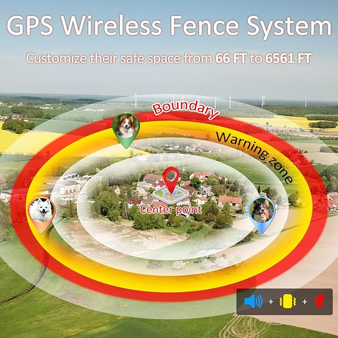 GPS Dog Collar, Invisible Fence for Dogs, Wireless Electric Dog Fence Collar with 3 Correction Modes IP67 Waterproof for Pets Over 15 Lbs Outdoor Use Only