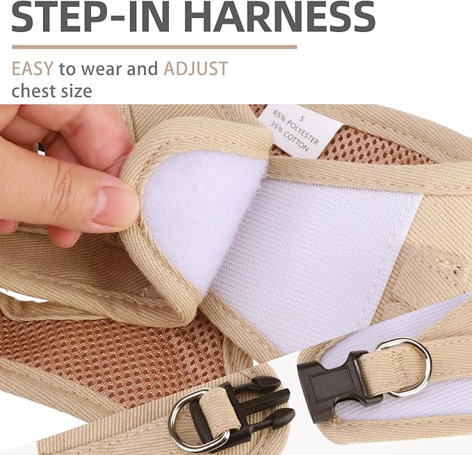 PUPTECK Dog Harness and Leash Set for Small Medium Dogs No Pull Step-in Soft Mesh Puppy Cat Vest Harnesses Reflective at Night, Denim Burlywood M