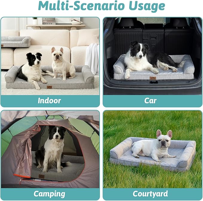 Cooling Dog Bed, Orthopedic Foam Dog Bed with Sides, Removable Washable Cover & Waterproof Lining and Nonskid Bottom, Comfortable Pet Beds for Small Dogs, Grey (30" L x 20" W x 6" Th)