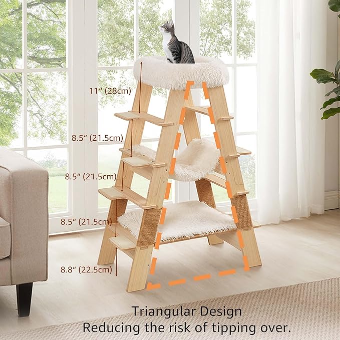 unipaws Pyramid Cat Tree, 5-Level Wooden Cat Ladder, Sturdy Tall Cat Climbing Tower with Cozy Hammock for Kittens and Indoor Cats