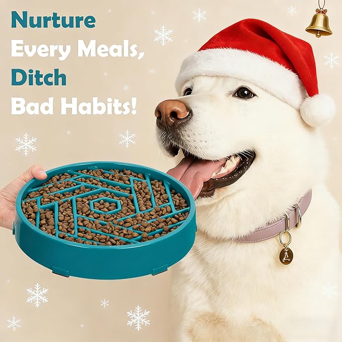 TOBYTO Slow Feeder Dog Bowls Large Medium Breed,Anti-Choking Slow Eating Dog Food Bowl,Non Slip Pet Slower Food Feeding Bowls Large Puzzle Slow Feeder Bloat Stop Maze Dog Dishes,Dark Green