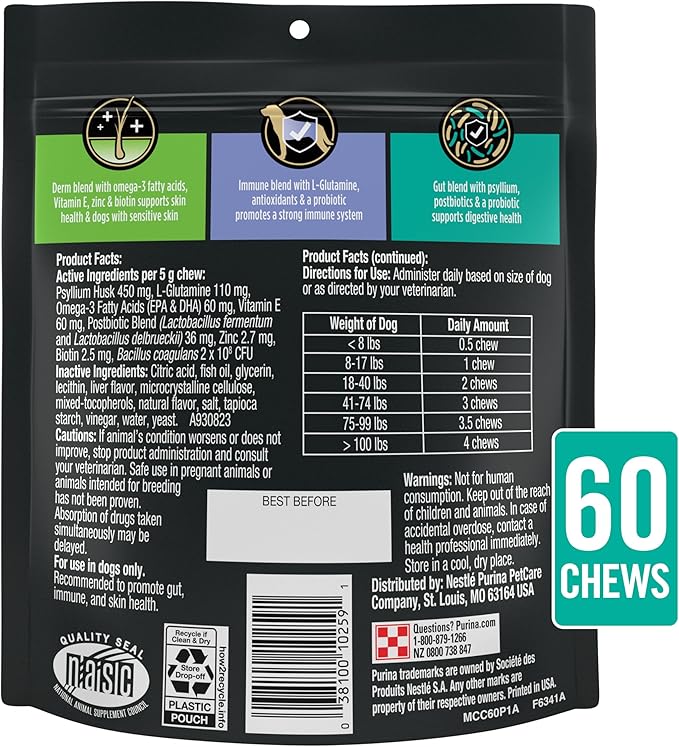 Purina Pro Plan Veterinary Supplements Multi Care Canine Chews for Dogs, with Omega 3, Supports Skin, Immune and Gut Health - 30ct Pouch