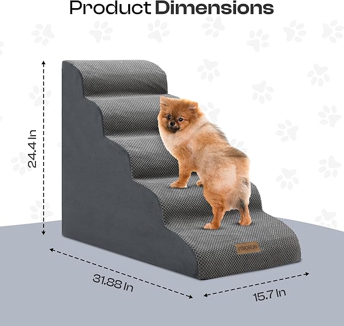 Replacement Cover for Miorun 5-Step Dog Stairs (Cover Only), Machine Washable, Anti-Slip, Fits Curved Dog Ramp for High Bed Up to 26", Light Grey