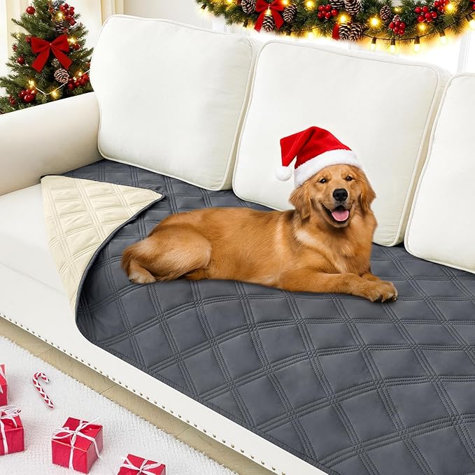 Smiry Waterproof Dog Bed Cover Blanket 30x70, Soft Reversible Pet Blanket, Washable Leakproof Cats Dogs Couch Cover for Sofa, Couch, Lattice, Furniture, Dark Grey/Beige