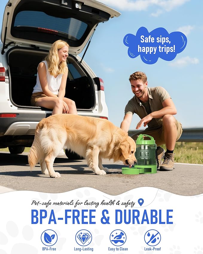 Portable Dog Travel Water Bottle, 77oz Large Portable Dog Water Bowl Dispenser, Leakproof Pet Drinking Bottle Dispenser for Hiking Camping Walking Travelling Beach Car Trips, No Spill, BPA Free,Green