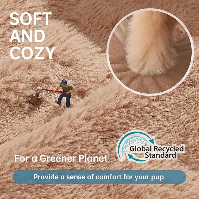 OhGeni 24 inches Calming Donut Dog & Cat Bed for Small Pets, Warming Comfort Fluffy Short Pile Fur, Durable Machine Washable Round Bed, Cute Round Bed for Puppy and Kitten, Camel