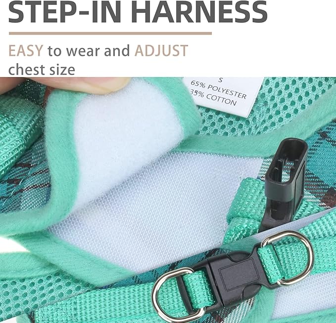 PUPTECK Adjustable Dog Harness Collar and Leash Set Step in No Pull Pet Harness for Small Medium Dogs Puppy and Cats Outdoor Walking Running, Soft Mesh Padded Reflective Vest Harnesses, Lake Green XXS