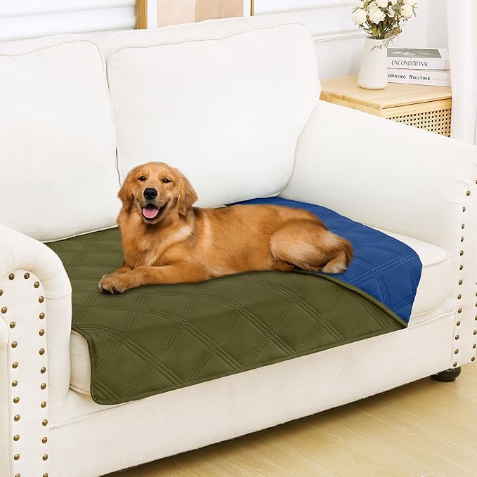 Smiry Waterproof Dog Bed Cover Blanket 30x53, Soft Reversible Pet Blanket, Washable Leakproof Cats Dogs Couch Cover for Sofa, Couch, Furniture, Lattice, Green/Navy