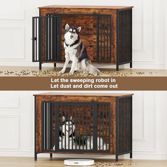 EasyCom Dog Crate Furniture for 1 or 2 Dogs, Heavy Duty Single/Double Dog Crates for Small/Medium/Large Dogs, Dog Kennel Furniture Indoor as TV Stand, Extra Large Size 47.24" L(65-92 Pounds), Brown