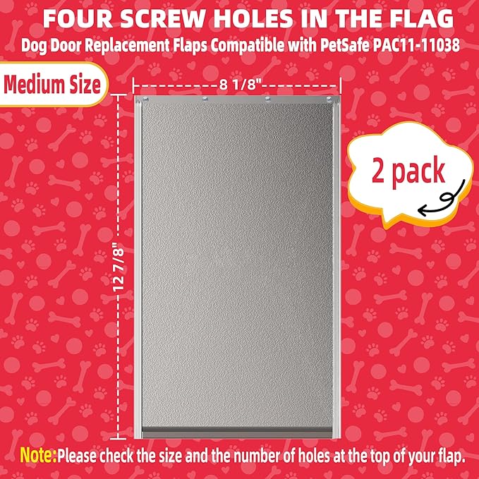 2PACK Medium Dog Door Replacement Flap with Screws, Doggie Door Replacement Flaps Compatible with PetSafe Freedom Doggie Doors PAC11-11038, 8 1/8" X 12 7/8", Weather Resistant and Easy to Install
