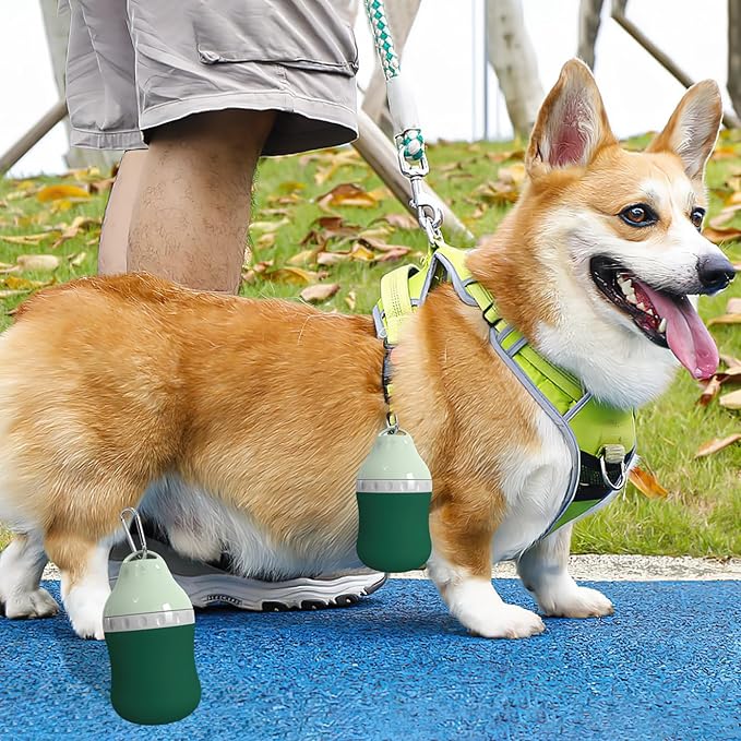 Dog Travel Water Bottle Detachable Bowl Leak Proof Portable ，Silicone Bottle Body，Collapsible and Suitable for Small Pets for Outdoor Walking, Hiking, Travel (Green, 400 ml)