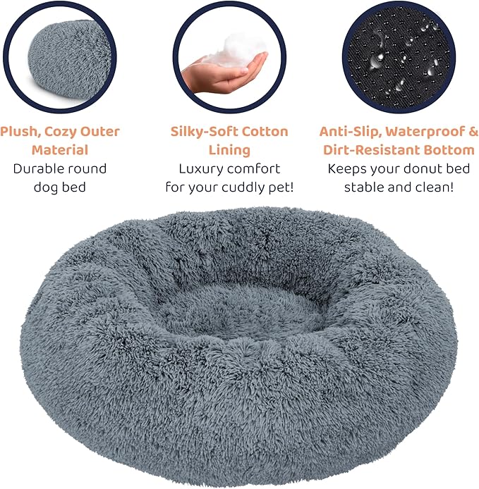 Donut Dog Bed - Premium Comfort for Anxiety Relief - Fluffy & Calming Design with Ultra-Plush Support | Cozy Round Dog Bed with Super Soft Circle Style (Size S Dark Grey)