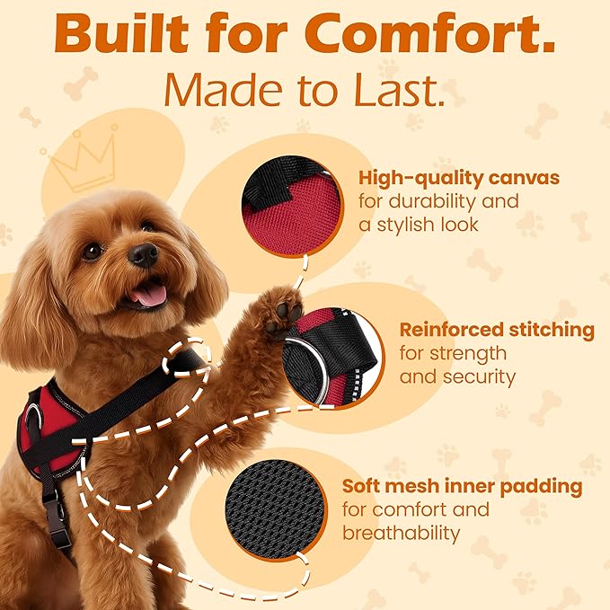 Bark Appeal Red No-Pull Dog Harness for Large to Extra Large Sized Pets – Adjustable, Reflective Vest with 3 Leash Clips for Added Control, Easy Walks & Training – XL
