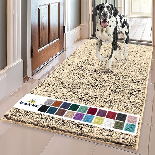 Muddy Mat® Shown on TV – Super Absorbent Door Mat Indoor, Microfiber Quick Dry Chenille Entryway Rug, Non-Slip Front Door Mat, Indoor Mats for Entryway, Machine Washable Pet Rug, Beige 36"x60"