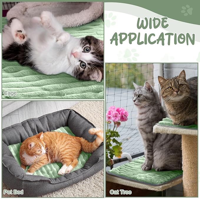 Nuanchu 4 Pack Self Warming Cat Bed 24 x18 Self Heating Dog Cat Pad Bulk Crate Mat Extra Warm Thermal Big Pet Pad for Indoor Outdoor Pets Houses with Removable Washable Cover Non Slip(Light Green)