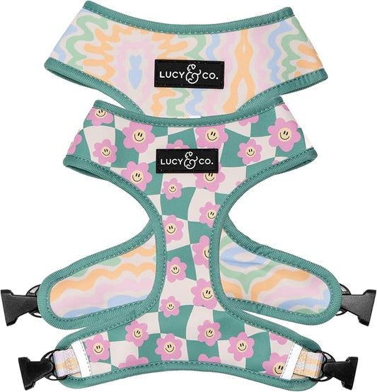 Lucy & Co. Cute Reversible Dog Harness Walking Halter - Best Designer Pet Harnesses for XS - XL Dogs - Padded Adjustable Vest for Easy Walking. (Just Chill Reversible Harness).