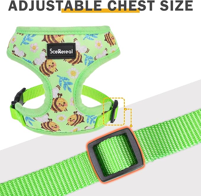 SCENEREAL Small Dog Harness and Leash Collar Set - No Pull Dog Harness for Small & Medium Sized Dogs - Soft Mesh Vest for Puppies, Chihuahua, Yorkie, Spring Summer Hiking Walking, Green Bee XS