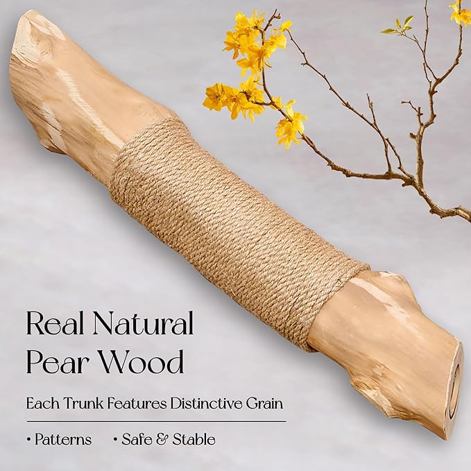 Solid Wood Cat Tree, Modern Cat Tree Tower for Large Indoor Cats, Natural Real Pear Wooden Aesthetic Cat Condo with Scratching Post for Adult Kittens-Pink