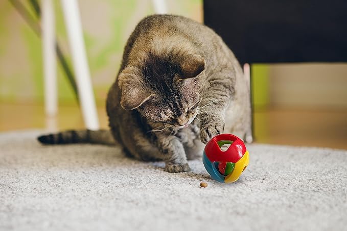 SIMENA Parrot Ball Toy with Bell, Cage Hanging Accessories for Medium to Large Birds, Interactive Toys for Birds, Cat Ball Toy (Geometric, Set of 1)