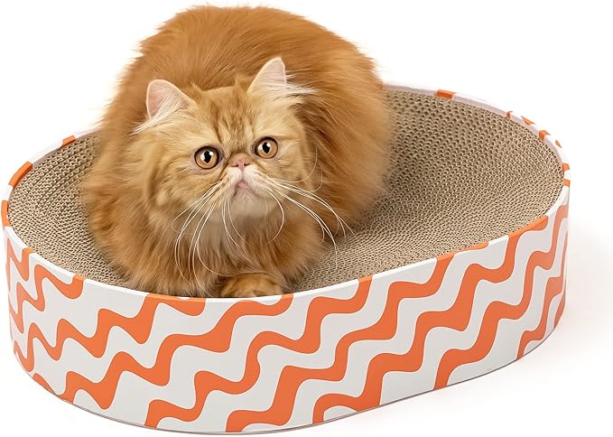Cat Scratcher Cardboard,2 in 1 Oval Cat Scratch Pad Bowl for Indoor Kitty Grinding Claw,Round Kittens Scratching Board Corrugated Lounge Pet Beds&Furniture Protector for Couch&Carpets&Sofas