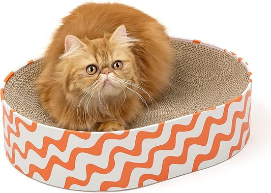 Cat Scratcher Cardboard,2 in 1 Oval Cat Scratch Pad Bowl for Indoor Kitty Grinding Claw,Round Kittens Scratching Board Corrugated Lounge Pet Beds&Furniture Protector for Couch&Carpets&Sofas