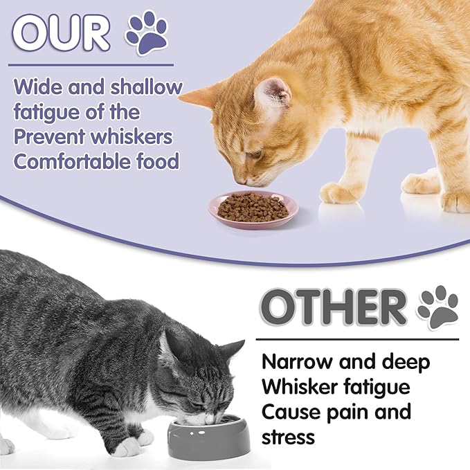 6 Pack Ceramic Cat Bowls, Cat Food Bowl, Anti Whisker Fatigue Cats Bowl Set, 6 Inches Shallow Wide Kitten Plates for Food and Water，Durable Wheat Straw Cats Bowls