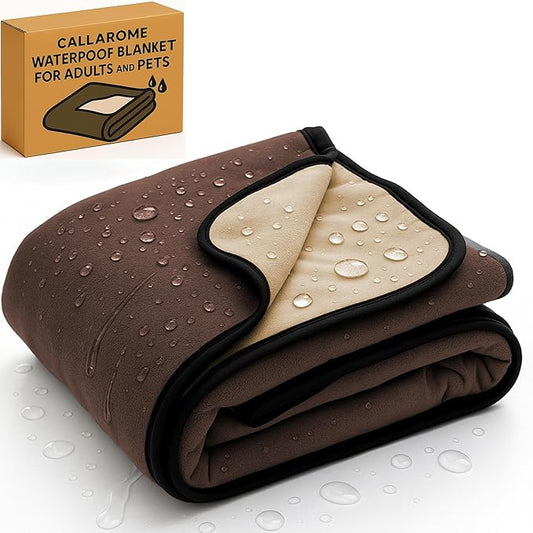 Waterproof Blanket for Bed or Couch – Soft and Leakproof Waterproof Throw Blanket, Water Proof & Stain Resistant Easy to Clean Throw Blanket Cover for Adults or Pets, Reversible Brown 80”x90”