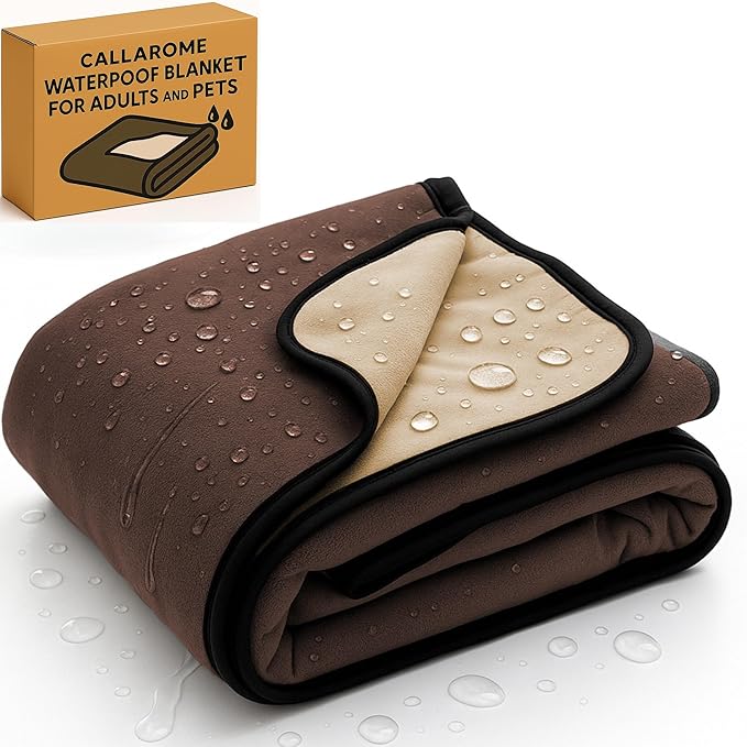 Waterproof Blanket for Bed or Couch – Soft and Leakproof Waterproof Throw Blanket, Water Proof & Stain Resistant Easy to Clean Throw Blanket Cover for Adults or Pets, Reversible Brown 60"x80"
