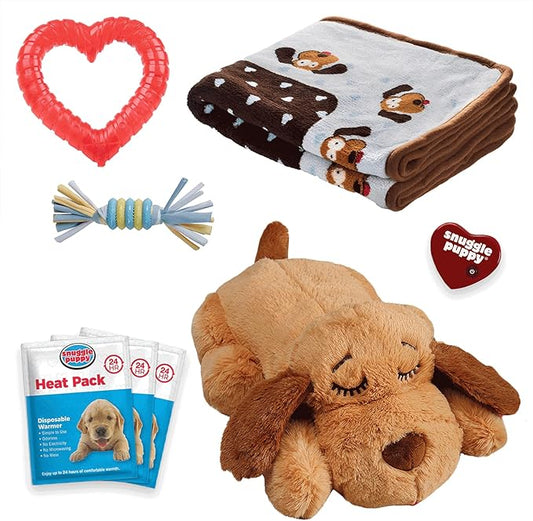 SmartPetLove Original Snuggle Puppy Essentials Starter Kit - Heartbeat Puppy for Dogs - Calming Aid with 3 Heat Packs, Puppy Teething Toy, Dog Chew Toy and Dog Blanket