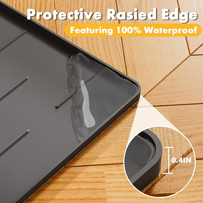 Pieviev Silicone Cat Litter Trapping Mat, 34''x22'' Large Cat Litter Mat, Easy to Clean & Soft on Kitty Paws, Waterproof Kitty Litter Pads for Indoor Cats, Dark Grey