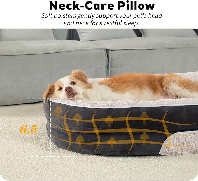Orthopedic Dog Bed Couch for Large Sized Pets with Egg Foam Support, Four-Sided Bolster Cushions, Soft Tear-Resistant Fabric, and Removable Machine Washable Plush Cover
