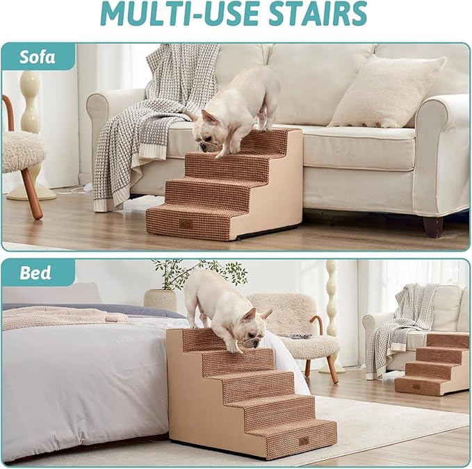 Dog Stairs for Small Dogs, 19.7" Extra Wide Right-Angle Pet Stairs for Couch and Beds, Anti-Slip Dog Steps for Old Cats and Lowrider, 19.7x29.5x23.6 inch, Light Brown