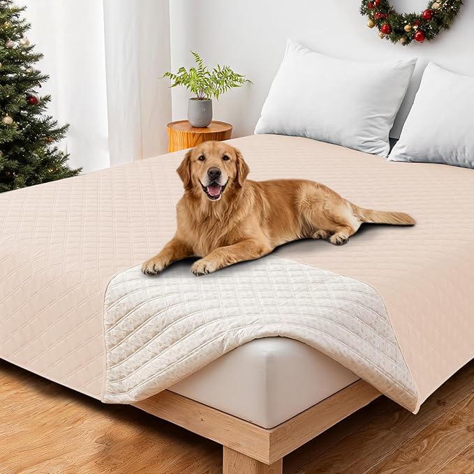 Waterproof Dog Bed Cover, Non-Slip Dog Blanket for Couch, Couch Covers for Dogs Washable, Pet Blanket for Furniture, Pet Bed Mat for Sofa, Car, Pet Supplies (82x102 Inch, Beige)