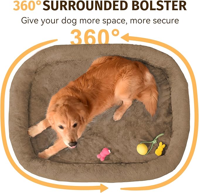Orthopedic Waterproof Large Dog Bed: Memory Foam Washable Dog Bed with Bolsters - XL Removable Orthopedic Pet Cover for Medium Large Sized Pet - Non-Slip Bottom - Coffee