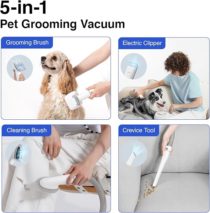 Neakasa 5 in 1 P0 Pro Dog Grooming Vacuum with Stand, 6.6lbs Lightweight Pet Grooming Kit, Low-Noise Dog Clippers & Shedding Remover for Dogs and Cats