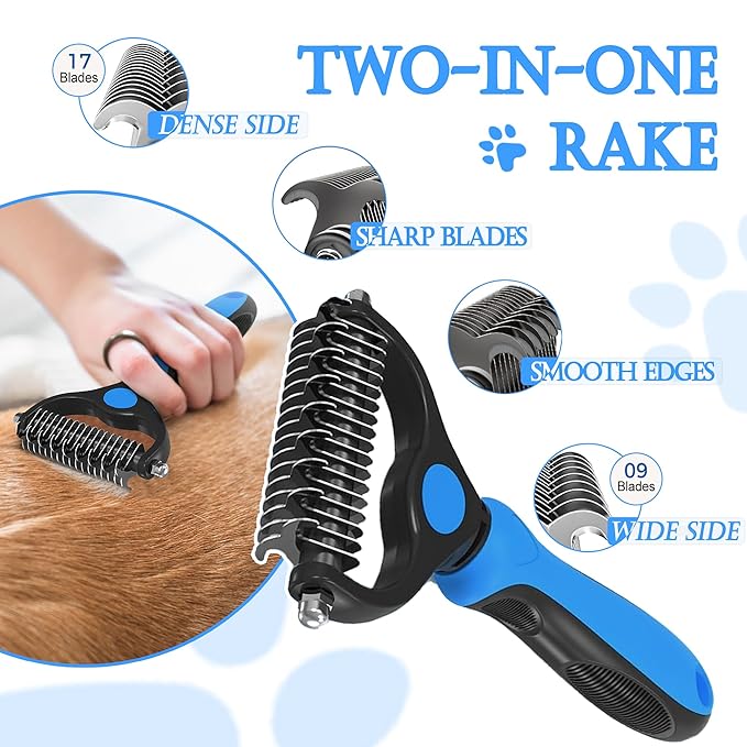 4 in 1 Skin Friendly Grooming kit including Dematting Rakes,Self Cleaning Slicker Brush,Deshedding Brush,Flea Comb for Haired cat Dog and Small Animals.