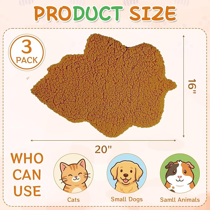 3 Pack Self Warming Cat Dog Bed Leaf Shape Self Heating Pet Mat Non Electric Washable Thermal Sleeping Pad Plush Heated Pet Mat for Crate Floor Indoor Outdoor(Orange,Small-16 x20)