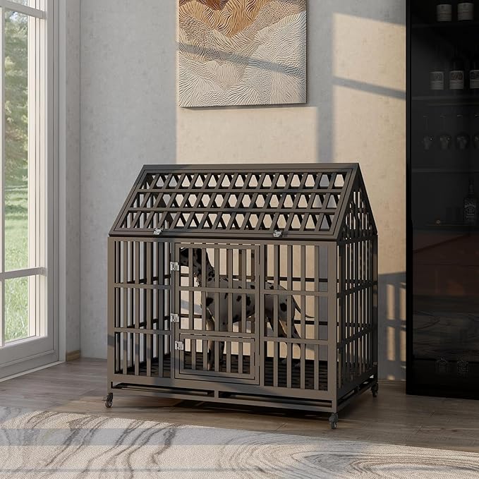 48 Inch Heavy Duty Dog Crate, ACIDBOLT Indestructible Escape Proof XL Dog Kennel Cage for Large Medium Small Dogs, High Anxiety Pet Crate with 2 Door, 4 Lockable Wheels and Removable Tray