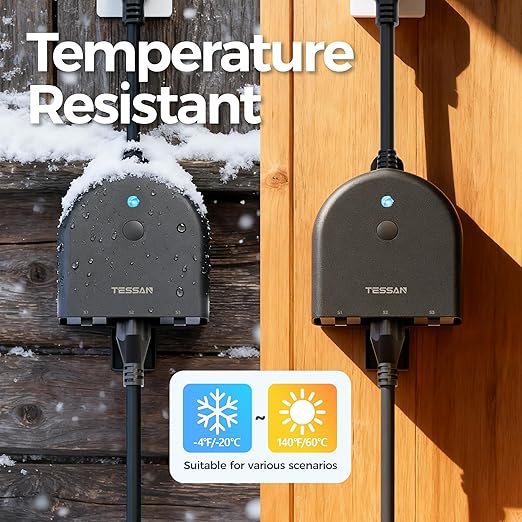 TESSAN Outdoor Smart Plug Waterproof, 2.4GHz WiFi Only, WiFi Smart Outlet with 3 Individual Sockets Compatible with Alexa and Google Home, Remote Control and Timer Function