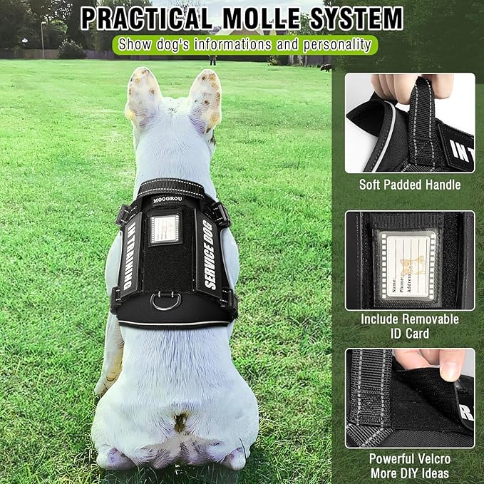 Tactical Dog Harness and Leash Set Medium Sized Dog,Heavy Duty No Pull Service Dog Vest and 10 Patches with Dog Seat Belt,Reflective Adjustable Pet Harness for Training Walking Hiking Black M