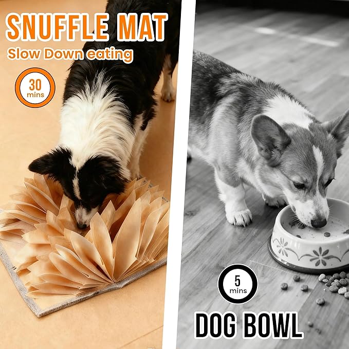 Snuffle Mat for Dogs - Accordion Fold & Suction Cups for Non-Slip, Machine Washable Interactive Licking Mat for Mental Stimulation, Anxiety Relief & Slow Feeding, Puzzle Toy for All Dogs(Beige)