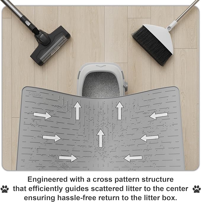 OHMO Cat Litter Mat XXL Trapping Mat Premium Silicone Rubber 37.5x25.2 Grey, Waterproof and BPA Free Kitty Litter Box Mat, Easy to Clean and Keeps The Floor Tidy