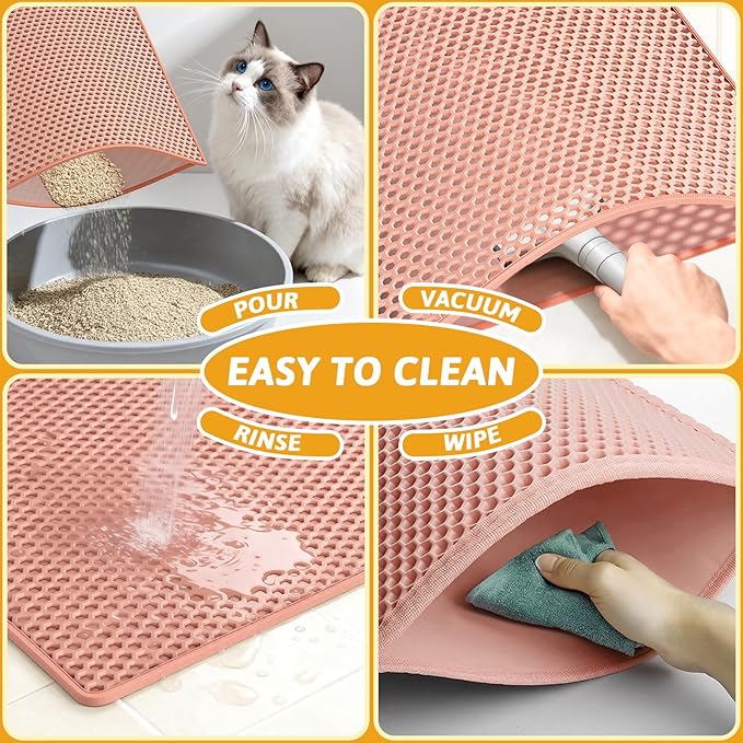Pieviev Cat Litter Mat Double Layer Waterproof Urine Proof Trapping Mat 1 Pack (Red, 24x15 Inch (Pack of 1))