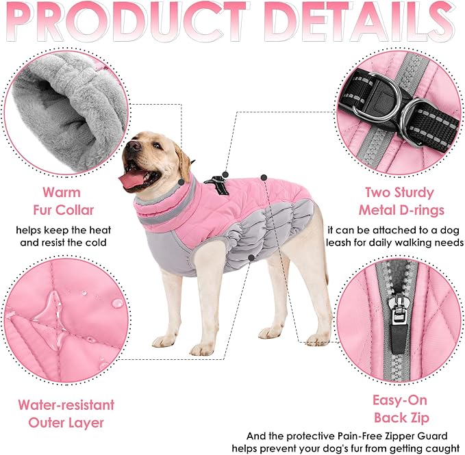 AOFITEE Dog Coat, Warm Dog Jackets for Small Dogs, Dogs Winter Coat with Harness Built in, Reflective Pet Winter Jacket, Waterproof Windproof Puppy Puffer Jacket Fleece Vest, Pink XS