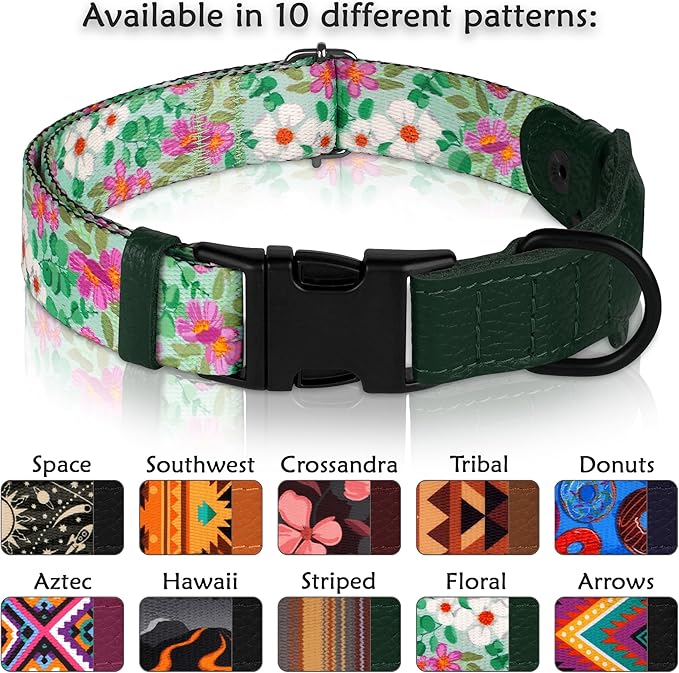 AirTag Dog Collar with Metal Buckle - Printed Nylon Soft Leather Dog Collar with Apple AirTag Holder - Secure Tracking GPS Pet Collars for Girl Boy Small Large Dogs (XS, 9"-12" Neck Fit, Floral)
