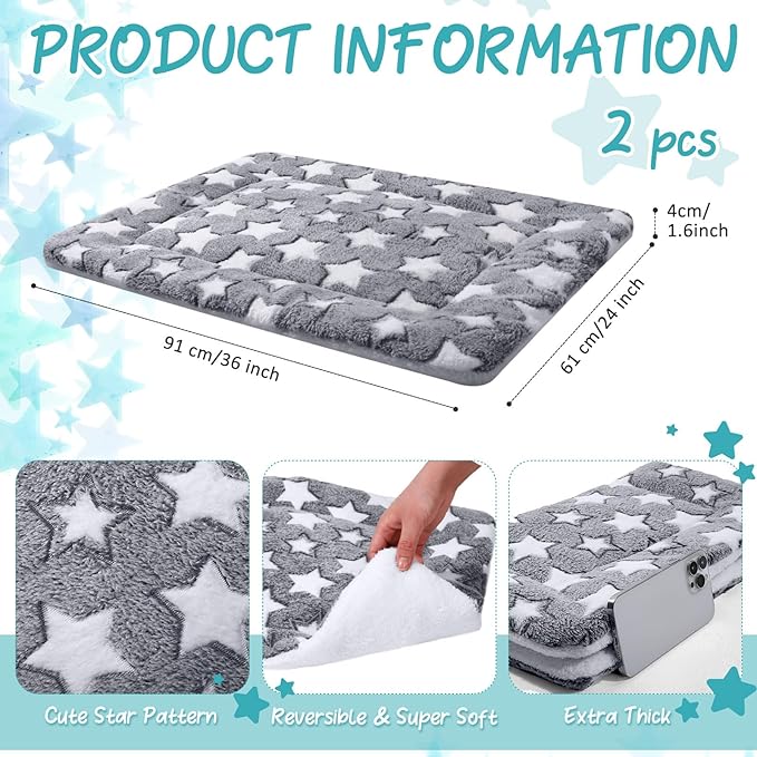 VitalCozy 2 Pack Self Warming Cat Mat Self Heating Pad Bed Reversible Machine Washable Reflects Body Heat Warm Thermal Pet Pad Crate Blanket for Feral and Indoor Cat (Grey,36'' X 24'',Star)